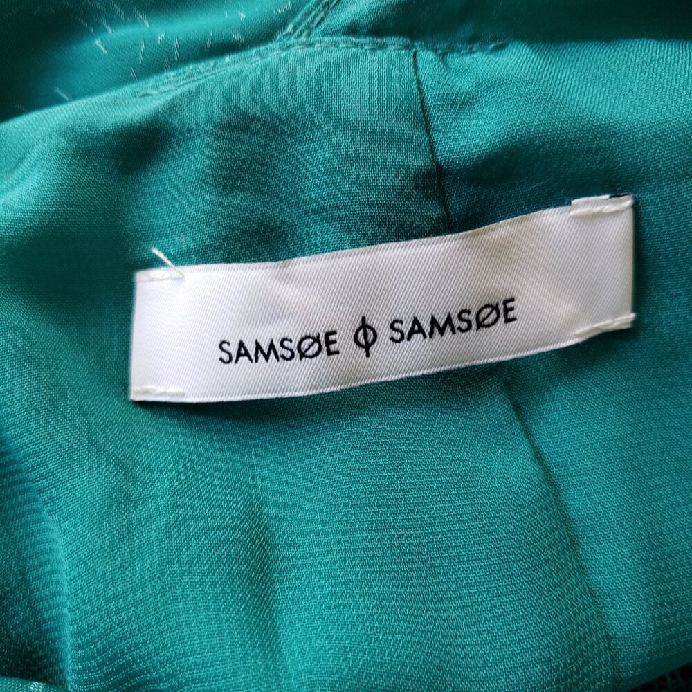 Samsoe & Samsoe Willow ML Long Cut Out Lace Back Brocade Green Dress - Picture 8 of 14